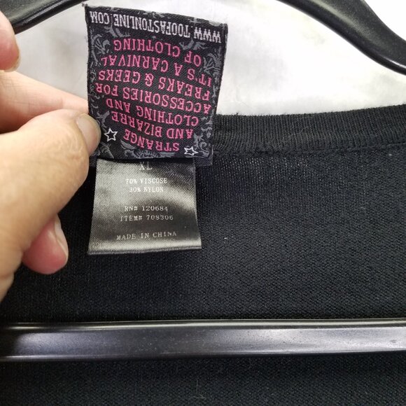 Too Fast Cardigan Womens XL Sugar Skull Bow Embroidery Button Stretch Knit Black - Picture 13 of 16